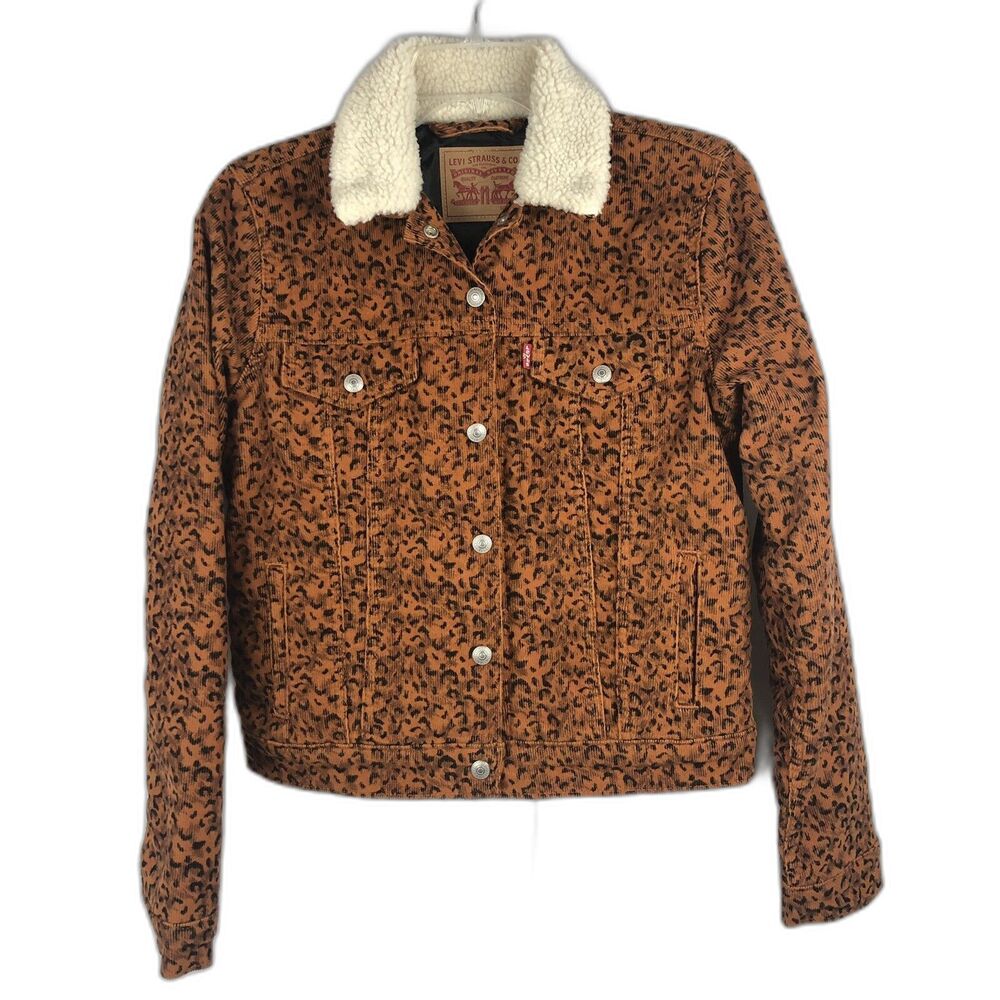 LEVI’S Leopard Print Corduroy Sherpa Collar Trucker Jacket Women’s XS